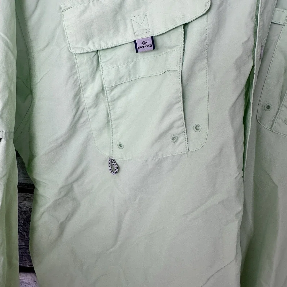 Columbia PFG Shirt Long Sleeve Lime Green Fishing Vented Mens Large Omni Shade - Picture 8 of 13